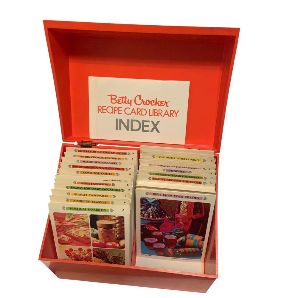 Vintage 70s Betty Crocker Recipe Card Library Red Box Index Cards Set Retro